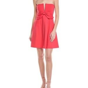 Susana Monaco Strapless Coral-Pink Bow-Front A-Line Dress